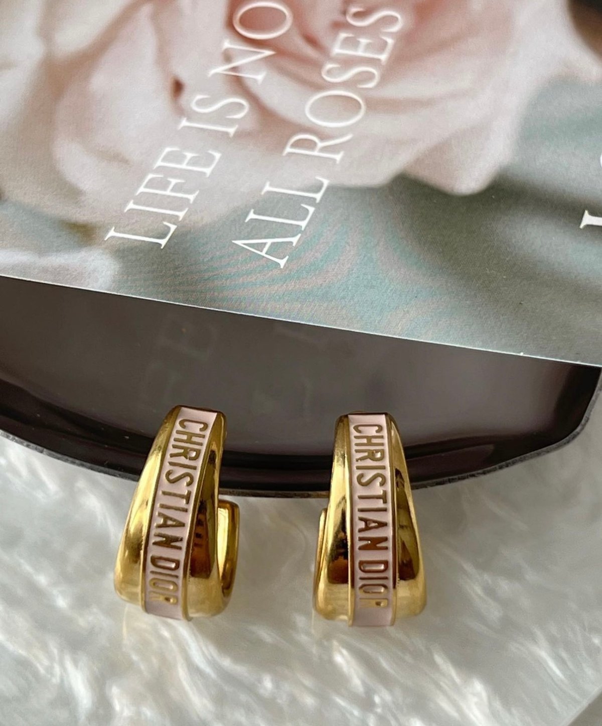 Image of NEW DROP ЁЯМЮ Auth Dior Pink & Gold Hoops