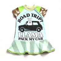 Image 1 of road trip llama green tshirt stripe drive 2T short sleeve dress courtneycourtney ricrac rick rack