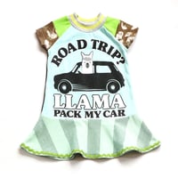 Image 1 of road trip llama green tshirt stripe drive 2T short sleeve dress courtneycourtney ricrac rick rack