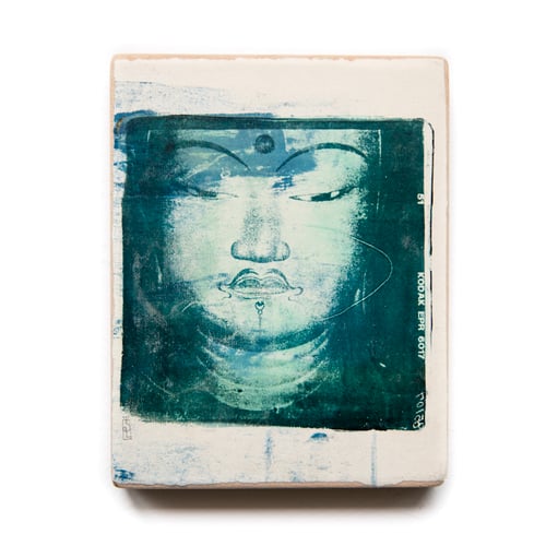 Image of Monotype - "Bouddha japonais en vert" - 14x18 cm