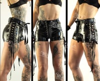 Image 2 of WET LOOK PVC LACE UP SHORTS