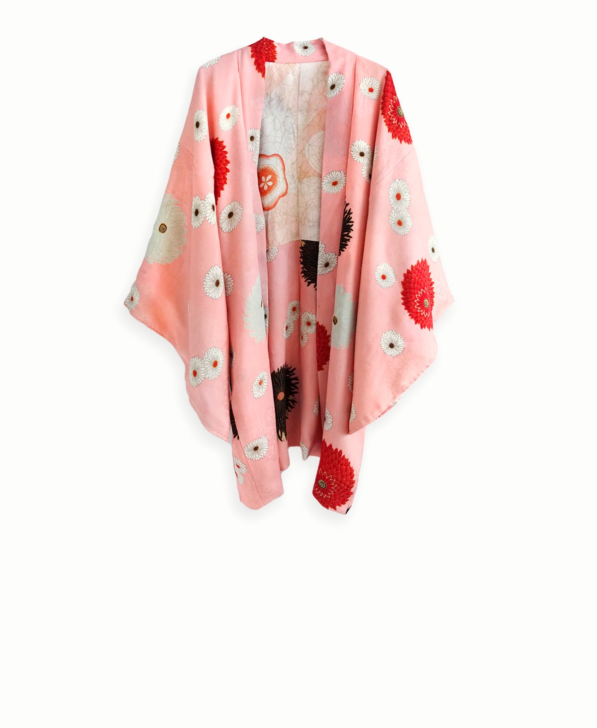 Image of  Kort kimono af rosa silke med krysantemum mm.