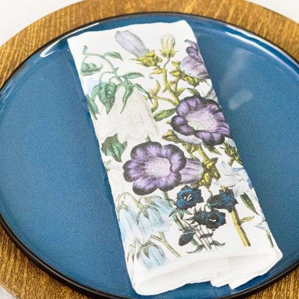 Image of Fleurs Bleu 6 Serviettes de Table en Lin
