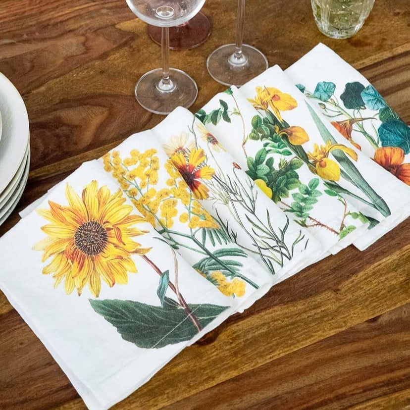 Image of Fleurs Jaune 6 Serviettes de Table en Lin