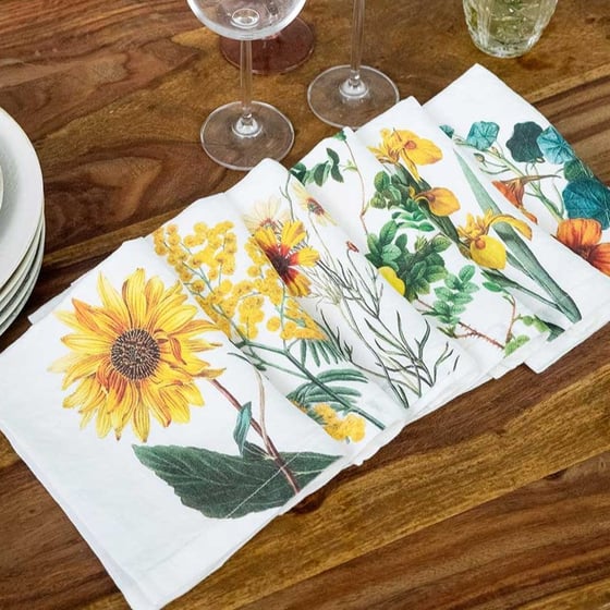 Image of -20% Serviettes de Table en Lin Fleurs Jaune Lot De 6 84,80€ au lieu de 106€