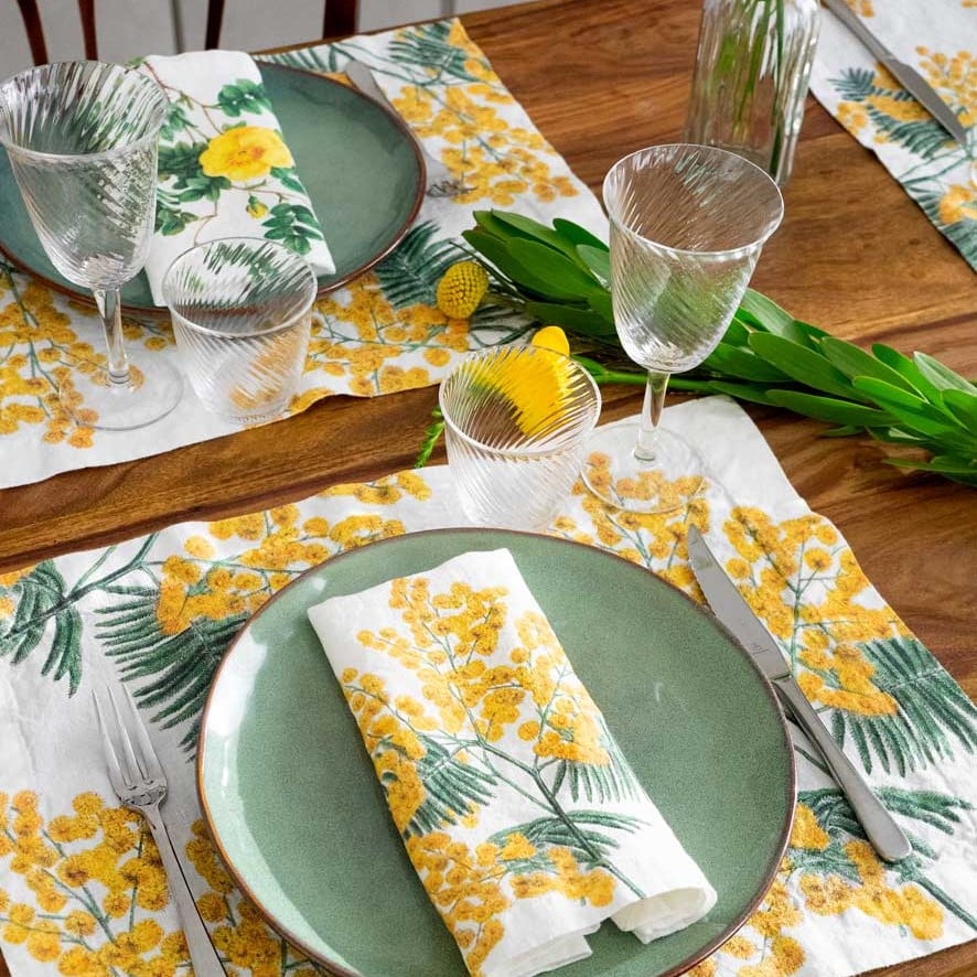 Image of Fleurs Jaune 6 Serviettes de Table en Lin