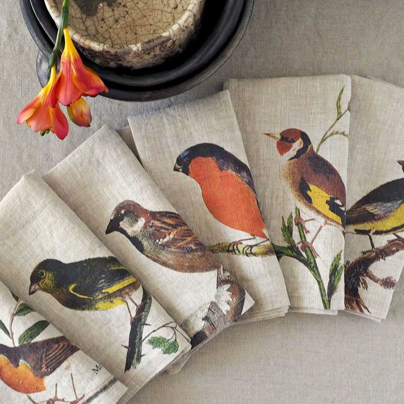 Image of Oiseaux du Jardin 6 Serviettes de Table en Lin