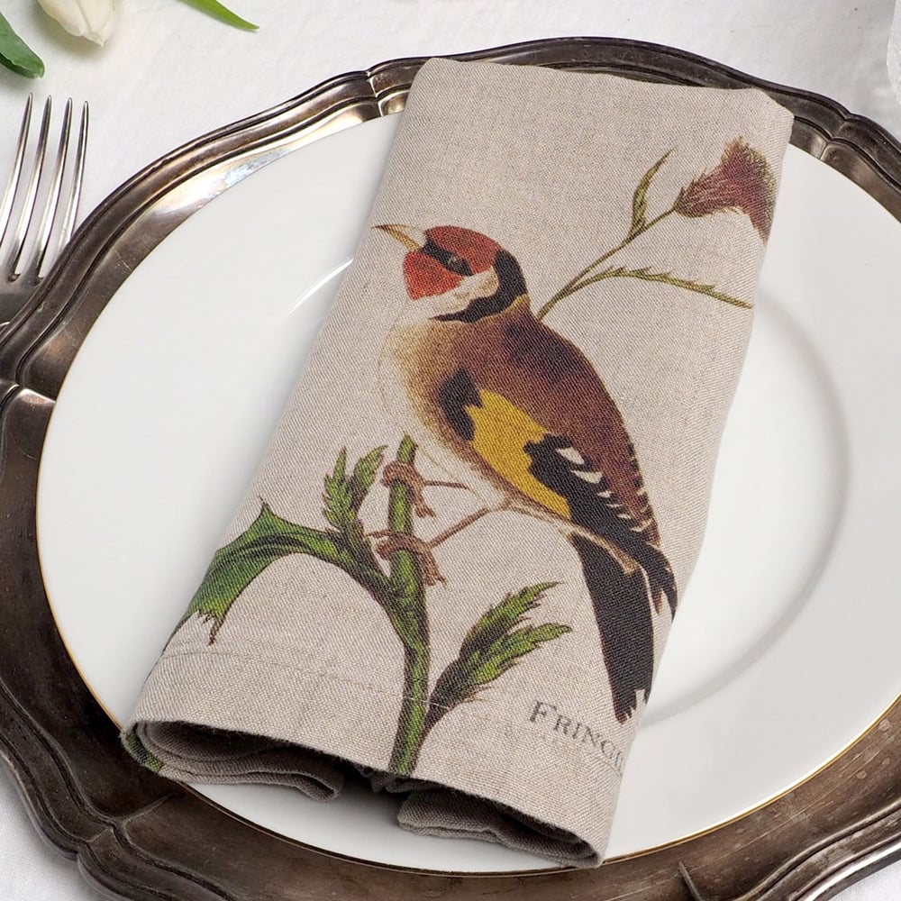 Image of Oiseaux du Jardin 6 Serviettes de Table en Lin