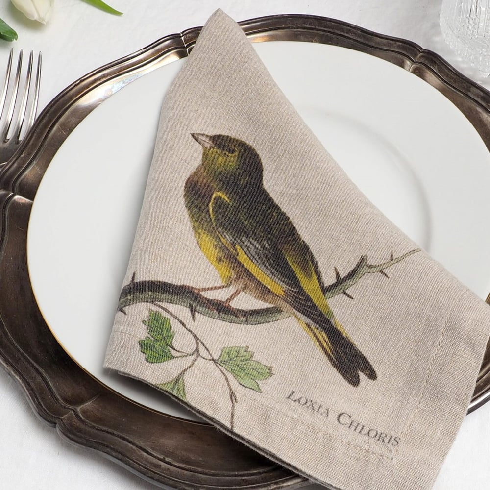 Image of Oiseaux du Jardin 6 Serviettes de Table en Lin