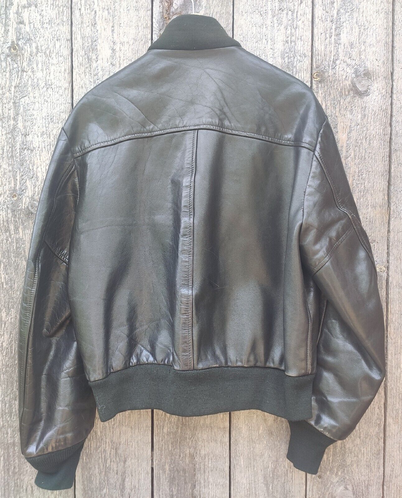 Image of Schott MA-1 1949 Black Leather Bomber Flight Jacket Size 42 Made In The USA