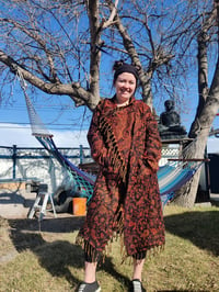 Image 1 of Orange Black Paisley Fringe Coat