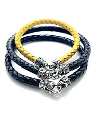 Image 1 of Black leather or yellow leather bracelet with clasp
