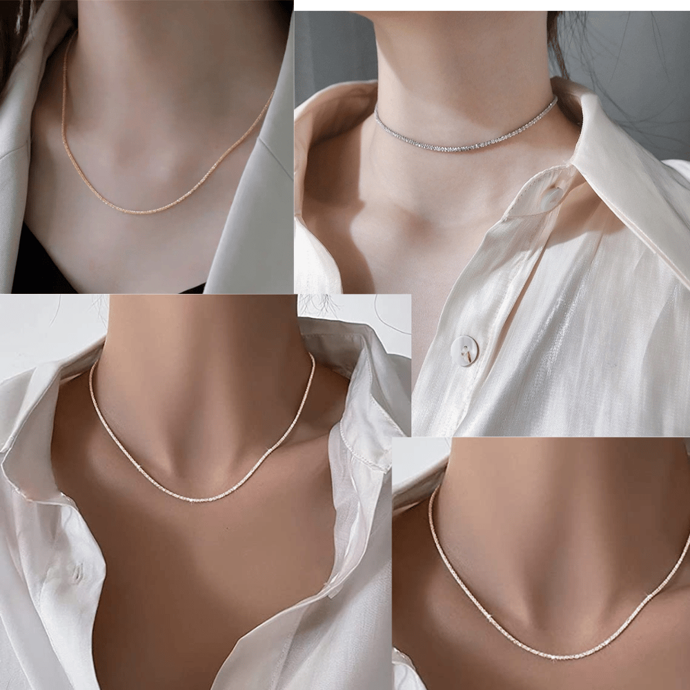 Image of Popular Silver Colour Sparkling Clavicle Chain Choker Necklace Collar For Women Fine Jewelry Wedding