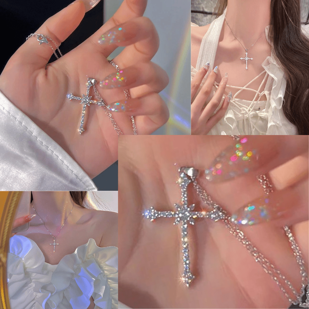Image of Fashion Women Crystal Zircon Cross Pendant Necklace