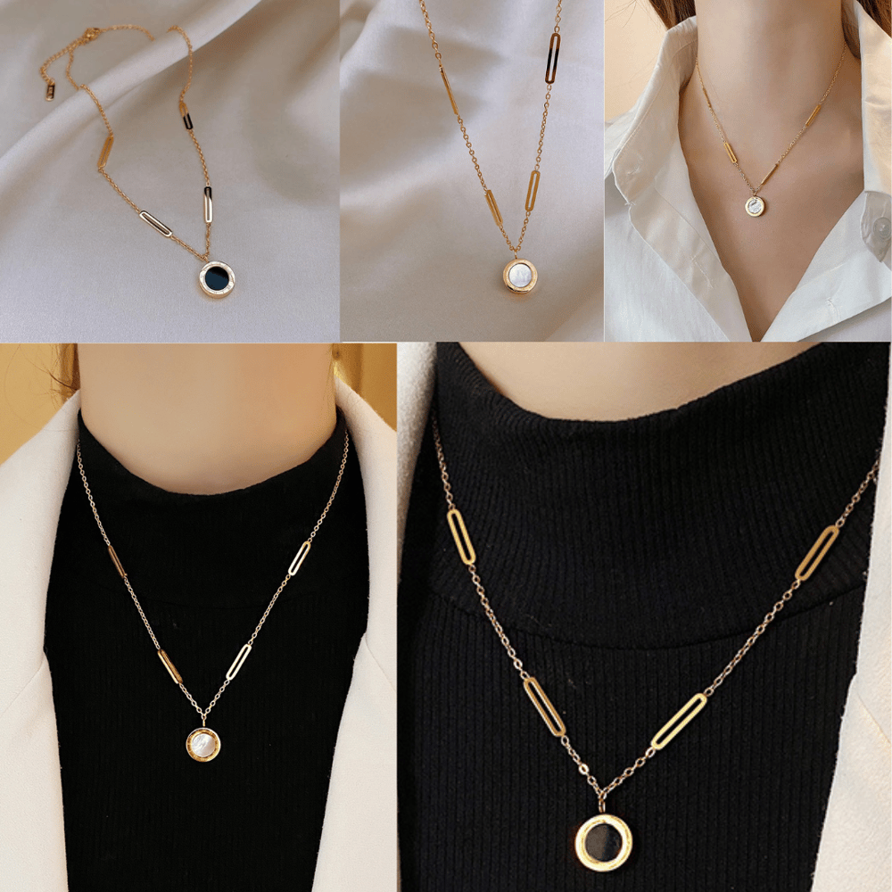 Image of Classic Fashion Stainless Steel Roman Digital Wafer Pendant Necklace Fashion Jewelry Christmas 