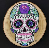 Image 1 of Sugar skull on wood