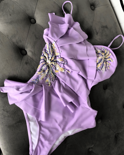 Image of Lilac Flower Sequin Floral Swimsuit