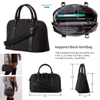 Aapporto Black Handbag - 11 Inch Purse - Cross-body Shoulder Bag - Polyester with Genuine Leather