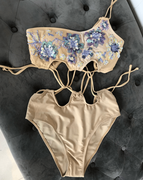 Image of Tie Up Sequin Embellished Swimsuit