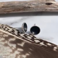 Image 2 of Handmade 10mm Black Hole Concave Sterling Silver Stud Earrings