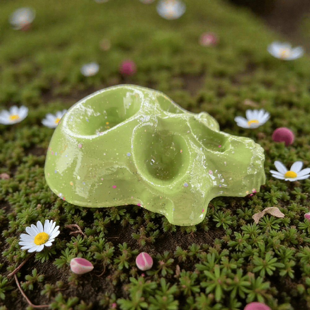 Image of Green Confetti Glitter Cement Skull Planter