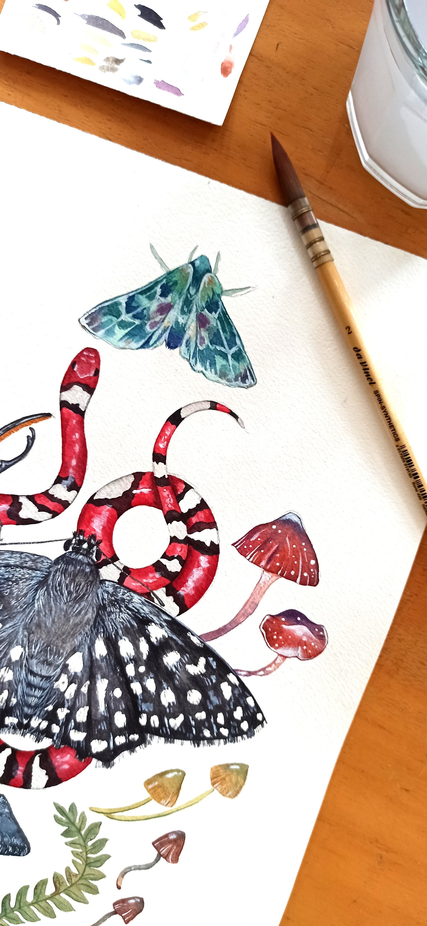 Image of Moths & Snake Guides of the nighttime realm Watercolor Illustration ORIGINAL ARTWORK 