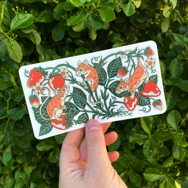 Strawberries & Mice Transparent Sticker