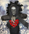 Black With Red Heart Santa Muerte Altar Doll by Ugly Shyla For Protection and Power