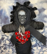 Image 1 of Black With Red Heart Santa Muerte Altar Doll by Ugly Shyla For Protection and Power