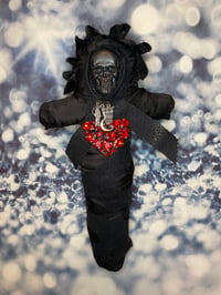 Image 2 of Black With Red Heart Santa Muerte Altar Doll by Ugly Shyla For Protection and Power