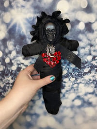 Image 3 of Black With Red Heart Santa Muerte Altar Doll by Ugly Shyla For Protection and Power