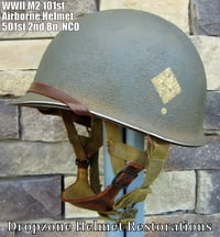 Image 1 of WWII M2 101st Airborne Helmet 501st Dbale Front Seam Paratrooper liner. D-Day