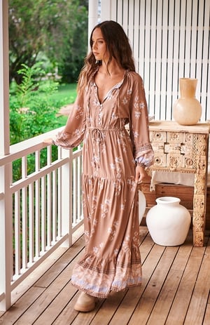 Image of Chocolate Paper Crane Print Frankie Maxi Dress. By JAASE 