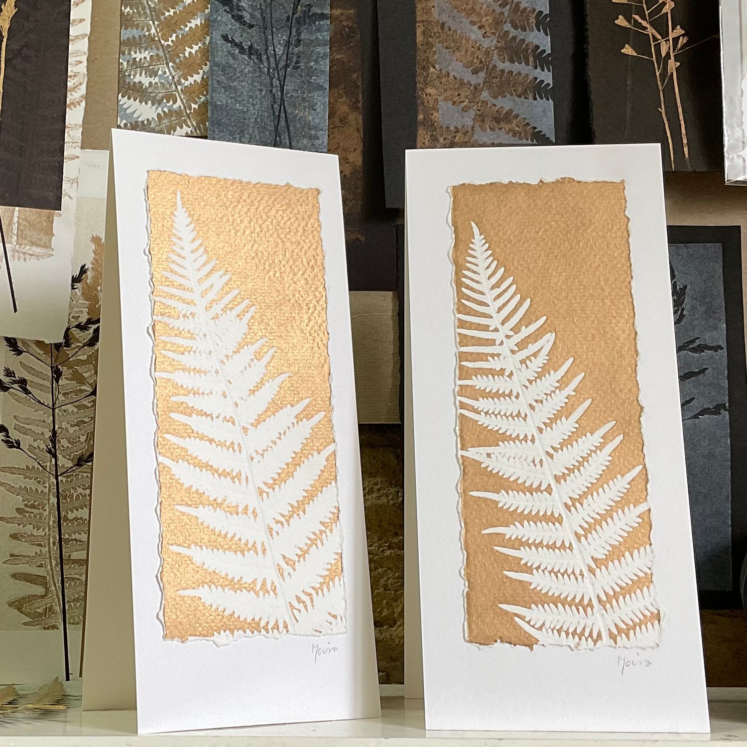 Image of White  Fern on Gold ~ original nature print