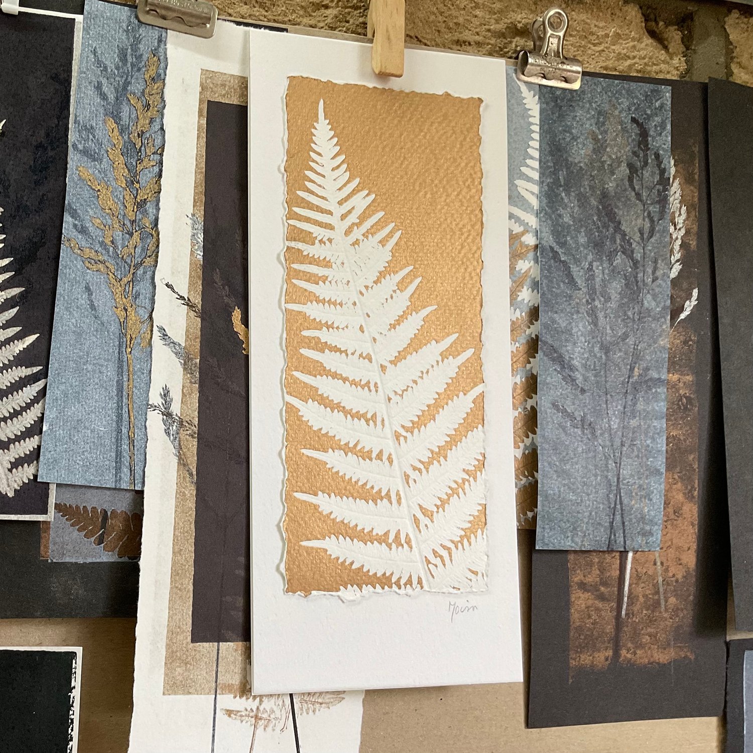 Image of White Fern on Gold ~ original nature print