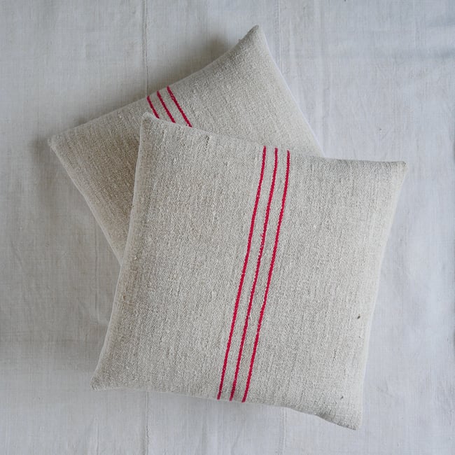 Pair of Grainsack Cushions - Red 02