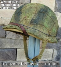 Image 1 of WWII M1 USMC Helmet Fixed bale Front Seam Replica Rayon Hawley Liner Marine Raider Burlap Cover.