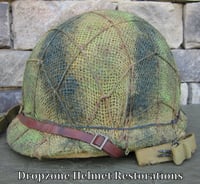 Image 5 of WWII M1 USMC Helmet Fixed bale Front Seam Replica Rayon Hawley Liner Marine Raider Burlap Cover.