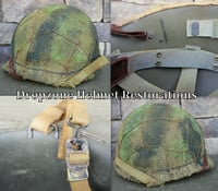 Image 2 of WWII M1 USMC Helmet Fixed bale Front Seam Replica Rayon Hawley Liner Marine Raider Burlap Cover.