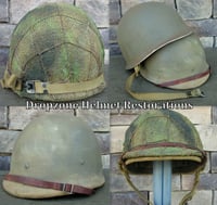 Image 3 of WWII M1 USMC Helmet Fixed bale Front Seam Replica Rayon Hawley Liner Marine Raider Burlap Cover.