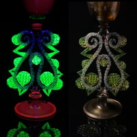 Image of Golden pearl with light bright goblet with rainbow zanfirico stem with Illuminati accents 