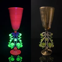 Image of Golden pearl with light bright goblet with rainbow zanfirico stem with Illuminati accents 