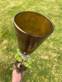 Image of Golden pearl with light bright goblet with rainbow zanfirico stem with Illuminati accents 