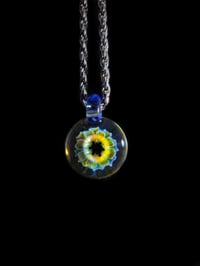 Image 2 of Psychedelic flower pendant backed with green x