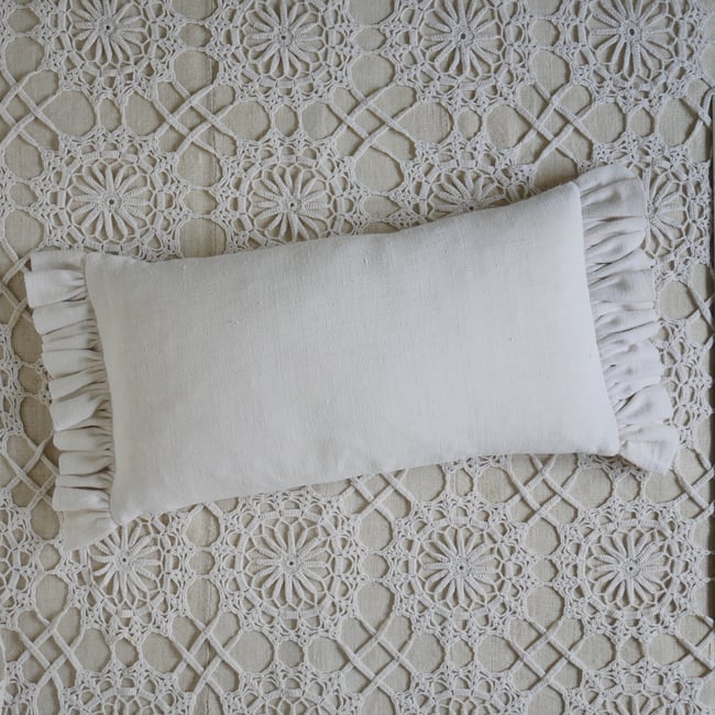 Frilled antique French Linen Cushion. - Rectangle
