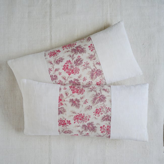 Pair of Antique French Floral Cushions - A12