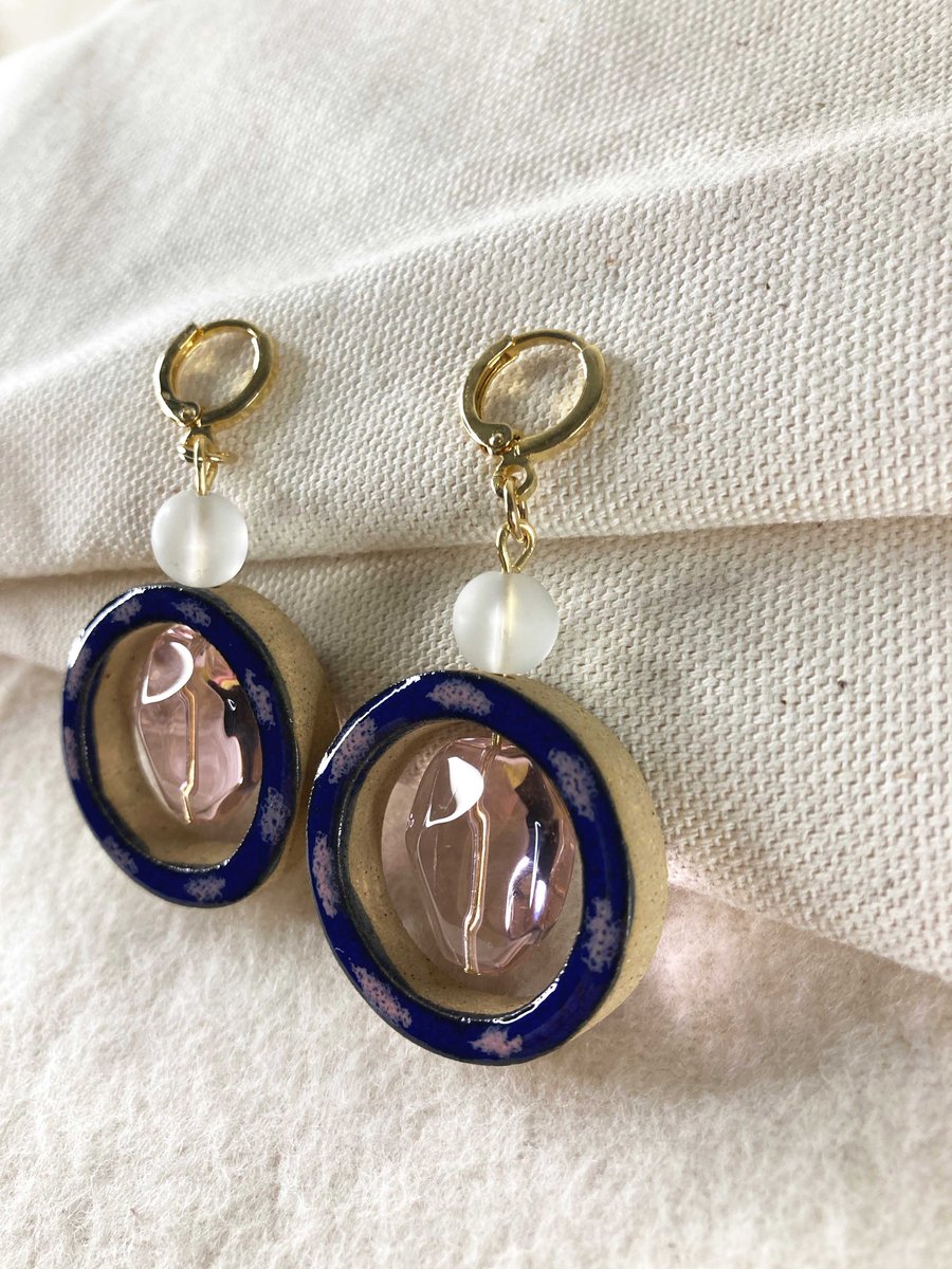 Image of Pirouette earrings - Navy and Pink 