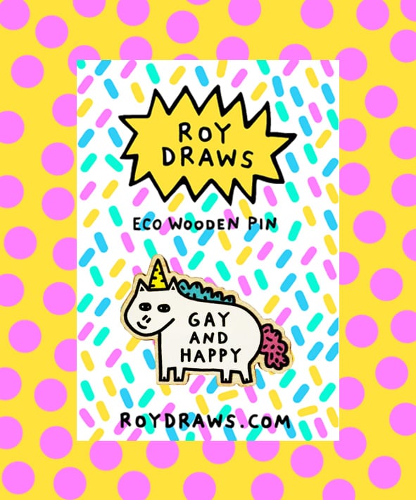 Image of Gay & Happy Eco Wooden Pin 