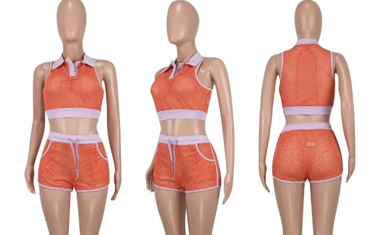 Image of Large Sexy Fishnet 2 Pieces Shorts Sets