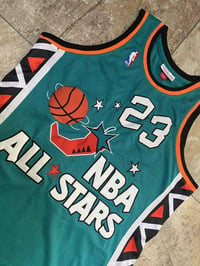 Image 1 of MICHAEL JORDAN 1996 TEAL ALL STAR GAME SWINGMAN JERSEY